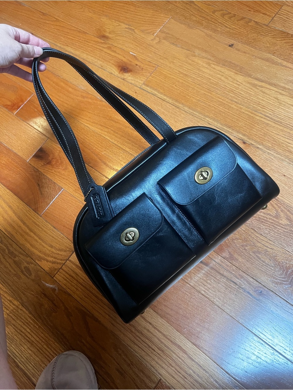 Coach Twin Turn lock - black large leather handbag